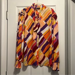 NY&Co Patterned Tie Neck Blouse XL